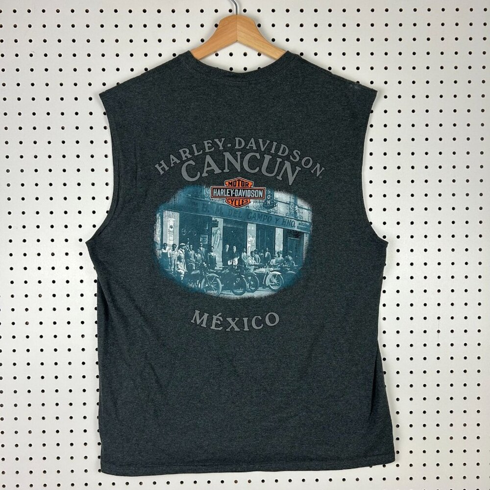Harley‎ Davidson Biker Tank Top Large Cancun Mexico Gray Twin Engine Motorcycle
